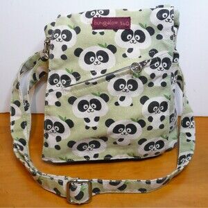 Bungalow 360 Green Canvas Panda Multi-Pocket Crossbody Small BOHO Messenger Bag